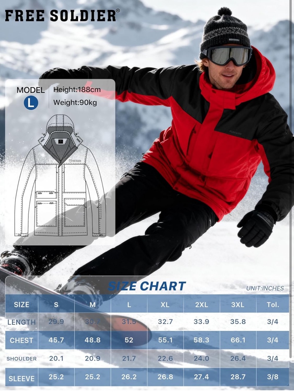 Waterproof Ski Jacket
Fleece Lined Warm Winter Snow Coat With Hood Fully 3XL - Picture 8 of 11